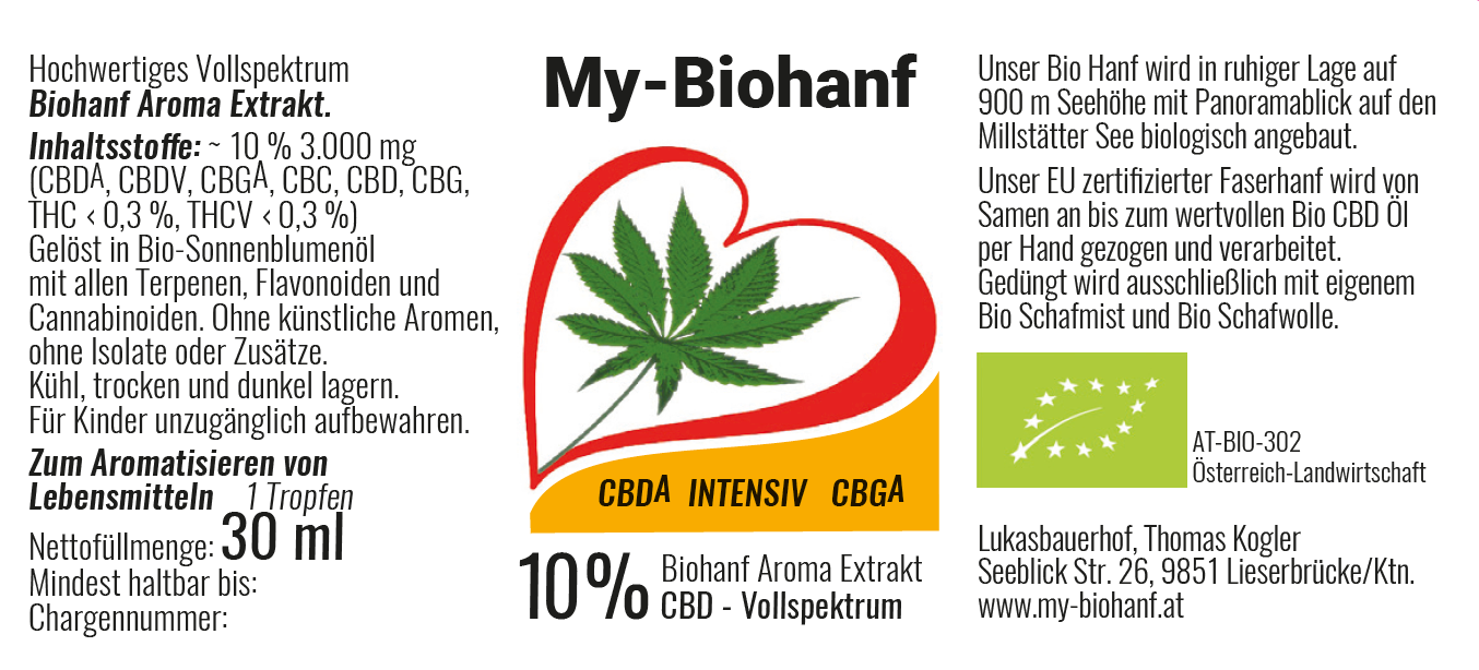 10%  CBD Aroma Extrakt  mit CBGA- + CBDA-Säure                                                        3.000 mg  Vollspektrum 30 ml OHNE ISOLATE 