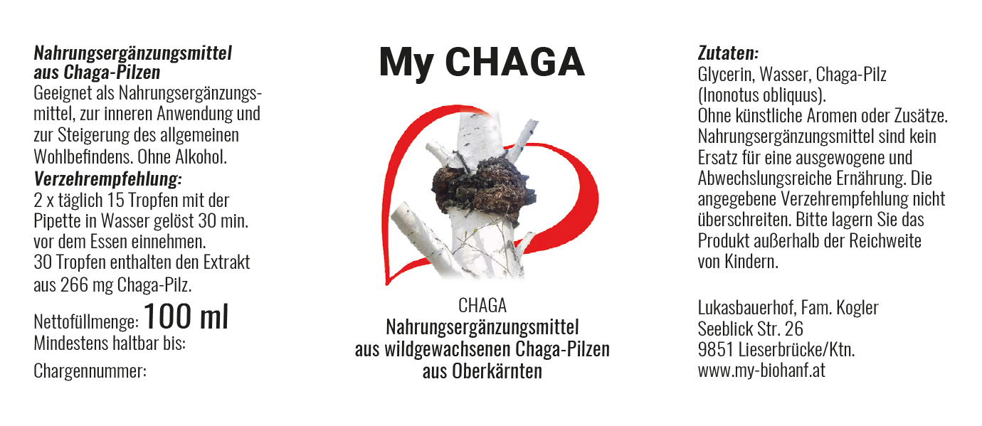 My Chaga Nahrungsergänzungsmittel aus wildgewachsenen Chaga-Pilzen aus Oberkärnten 100 ml